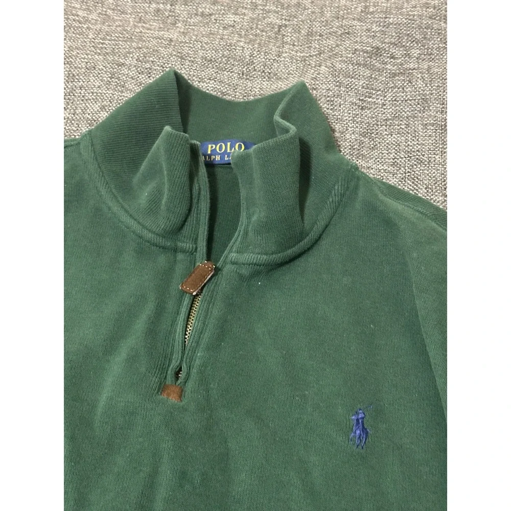 Polo Ralph Lauren Mens XXL Quarter Zip Pullover Green Cotton Sweater